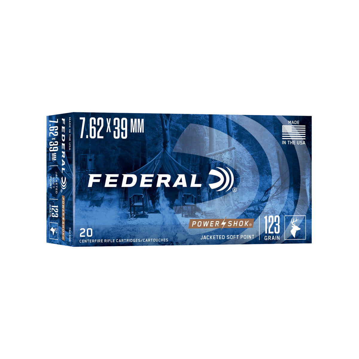 Federal 7.62x39mm 76239B PowerShok Jacketed Soft Point JSP 123 Grain