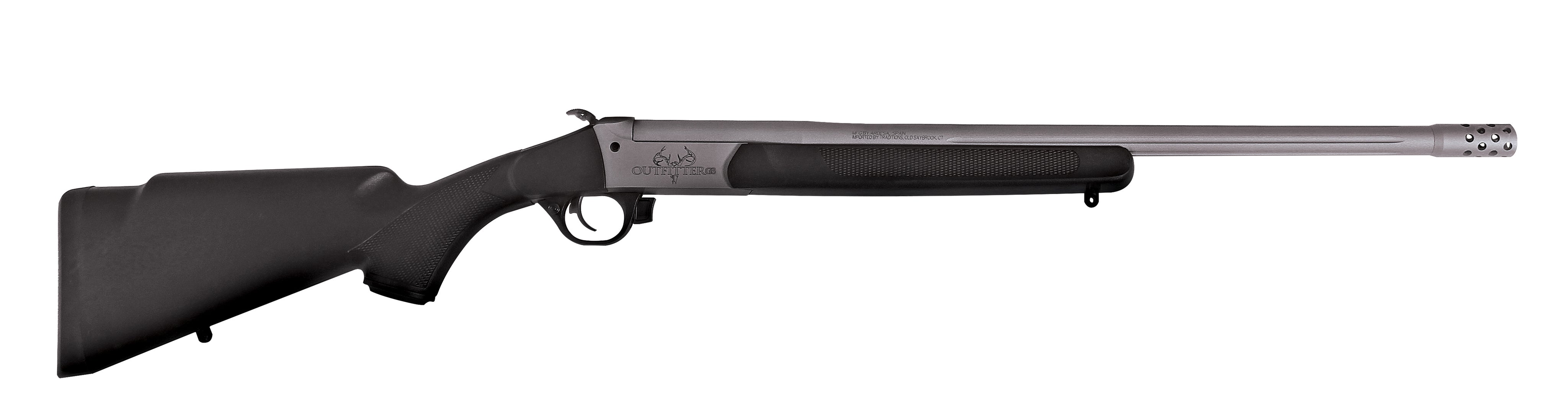 Traditions Outfitter G3 CR471130T Full-Size 45-70 Govt Single-Shot Rifle, 22" Fluted Threaded Stainless Barrel, Black Synthetic Stock