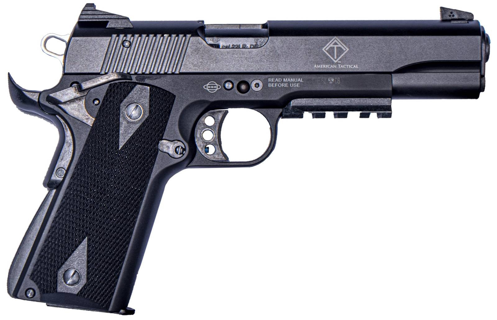 GSG 1911 ADOP G1911ADOPS 22LR Pistol, 10+1 Capacity, 5in Threaded Barrel, Black Steel Frame w/ Picatinny Rail & Faux Suppressor