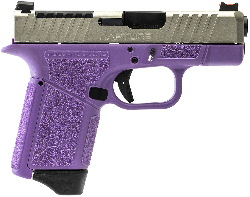 GForce Arms GF932512PUN Rapture 9mm Sub-Compact Pistol, Purple Frame, Nickel Slide, 12+1