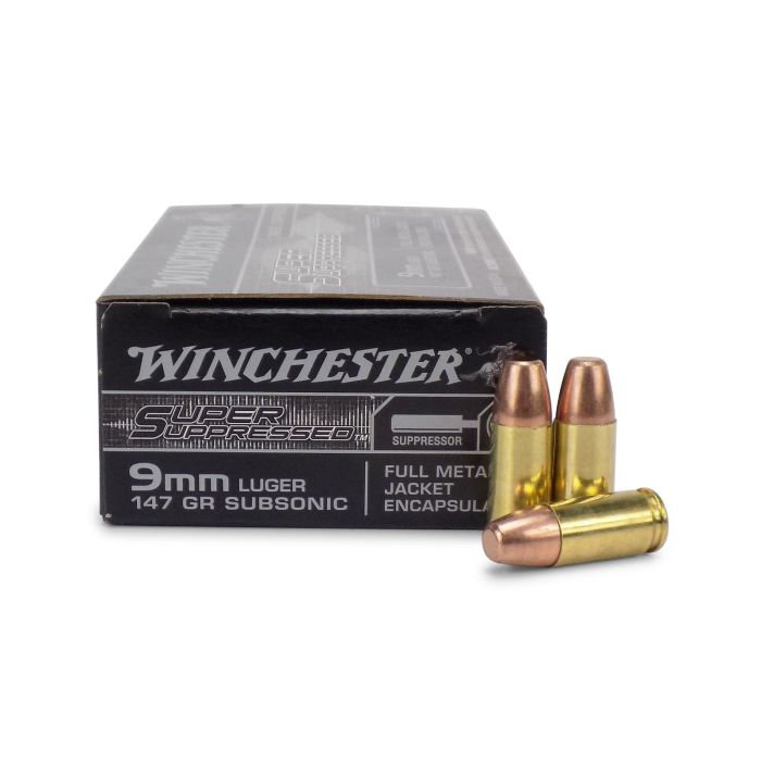 Winchester 9mm Luger/Parabellum SUP9 Super Suppressed Encapsulated Full Metal Jacket 147 Grain