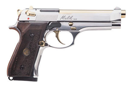 Derya Melik 9mm Luger 15+1 Pistol, 4.90" Gold TiN Barrel, Black Aluminum Frame