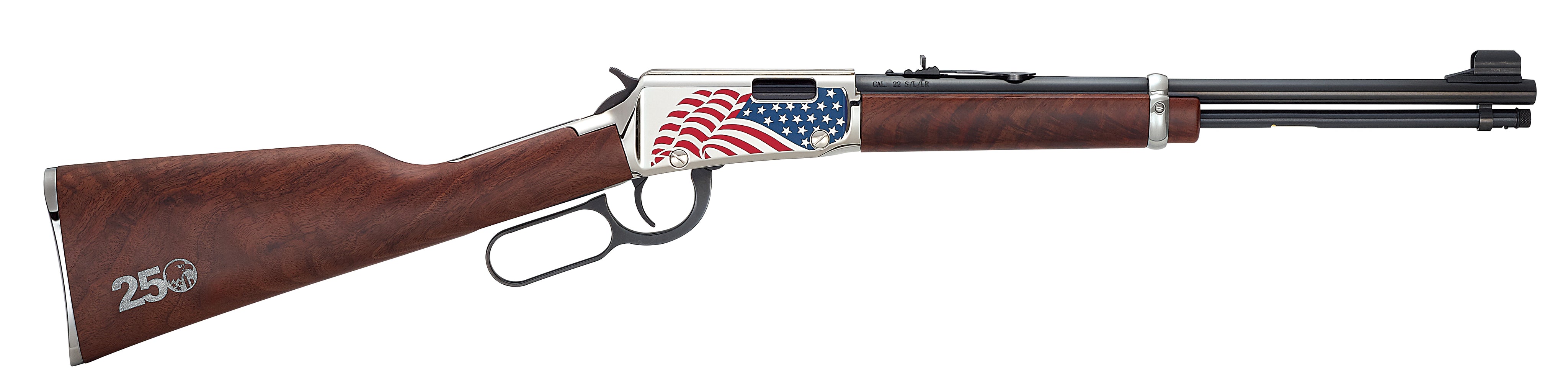 Henry H001Y250 America's 250th Anniversary Tribute Edition Youth 22 S/L/LR 13/14/18+1 16.50" Blued Octagon Barrel, Polished Nickel Plating Hardened Brass Grooved Receiver, American Walnut Straight Gri