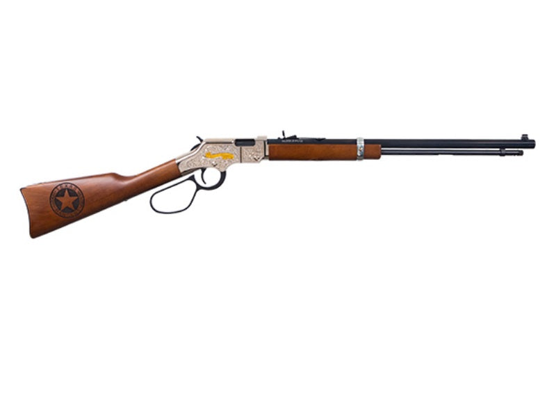 Henry H004TR Golden Boy Texas Rangers Bicentennial Tribute Edition 22 Short, 22 Long or 22 LR, 16 LR/21 Short Capacity, 20" Blued Octagon Barrel, Engraved Nickel-Plated Rec & American Walnut Stock, Ad