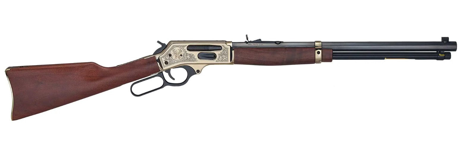 Henry H009BGWL Wildlife 30-30 Win 5+1 20" Blued Octagon, Polished Brass Engraved Rec, American Walnut Furniture, Adj. Brass Buckhorn Sight