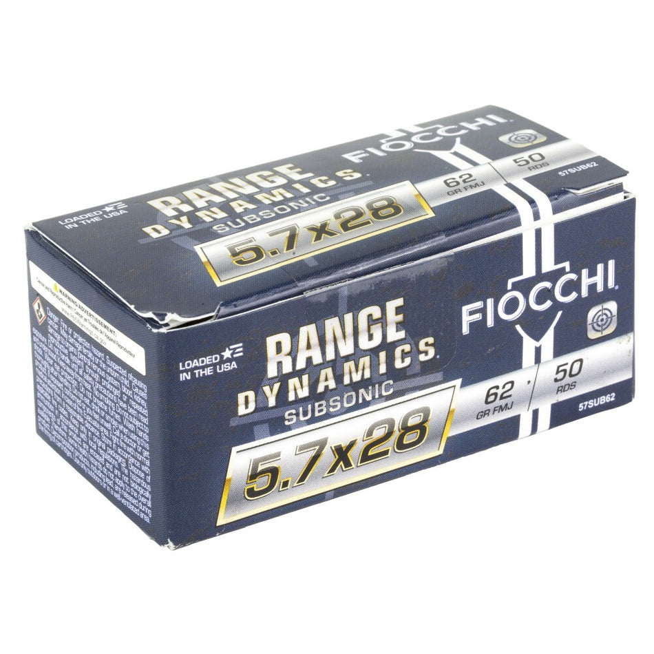 Fiocchi 5.7x28mm FN 57SUB62 Range Dynamics Subsonic Full Metal Jacket FMJ 62 Grain