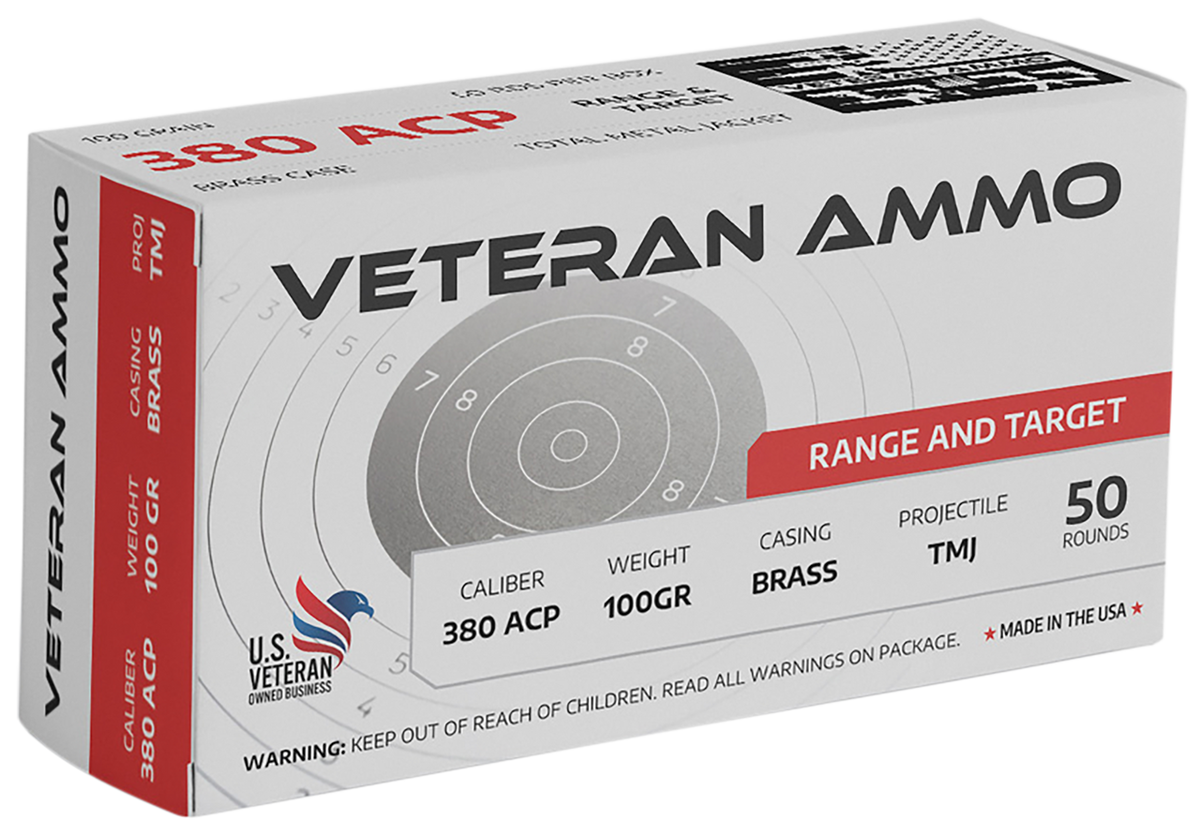 Veteran Ammo .380 ACP/Auto Handgun Ammo  Full Metal Jacket FMJ 100 grain 