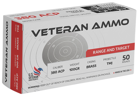 Veteran Ammo .380 ACP/Auto Handgun Ammo  Full Metal Jacket FMJ 100 grain 