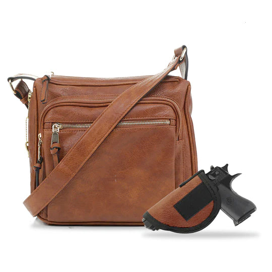Jessie & James Brooklyn CCW Lock and Key Crossbody Bag Tan 9.5x10.5x3.5