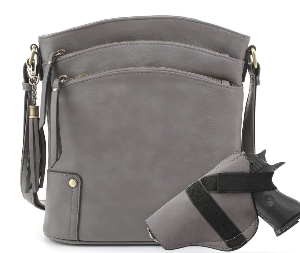 Jessie & James Robin CCW Lock and Key Crossbody Bag Grey 11x10.25x3