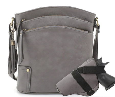 Jessie & James Robin CCW Lock and Key Crossbody Bag Grey 11x10.25x3