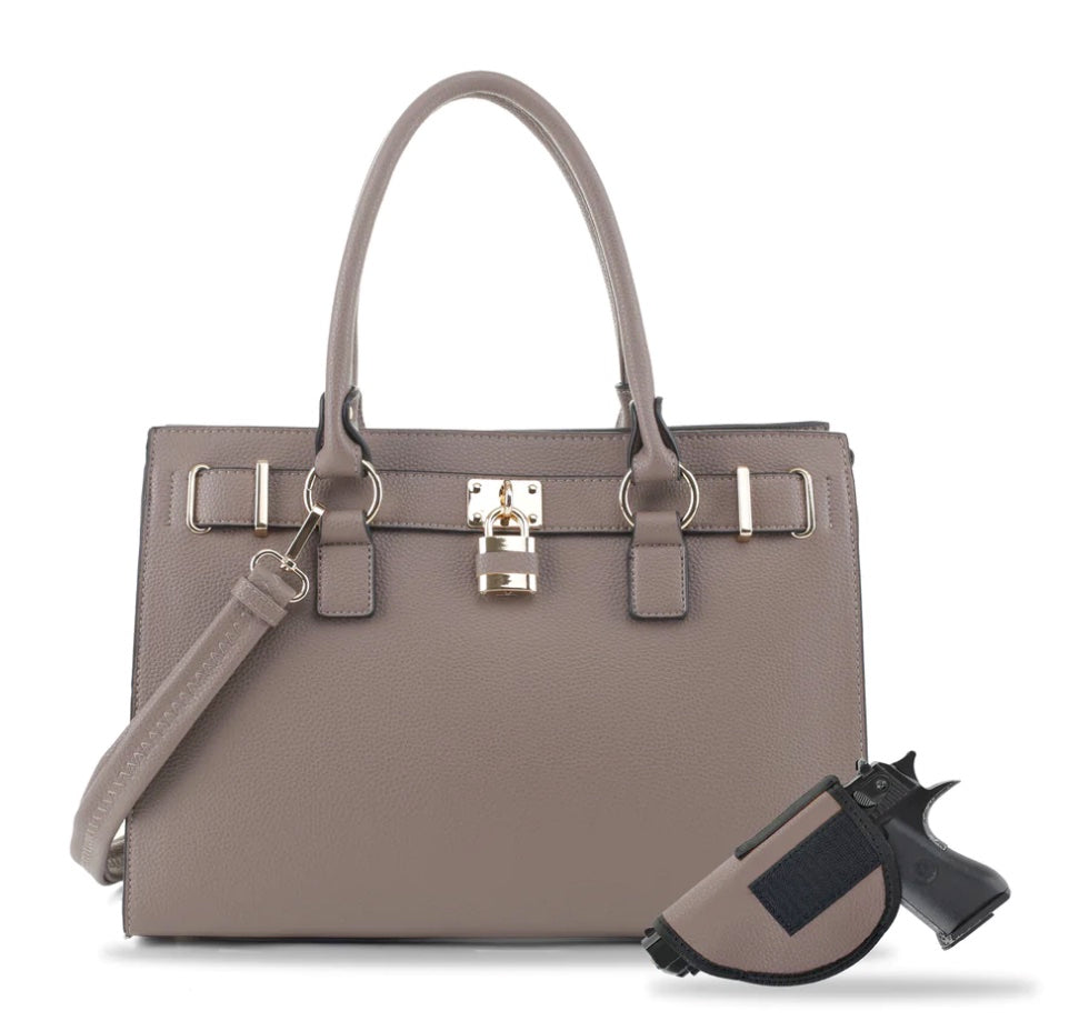 Jessie & James Dina CCW Lock & Key Satchel Stone (10x15x6)