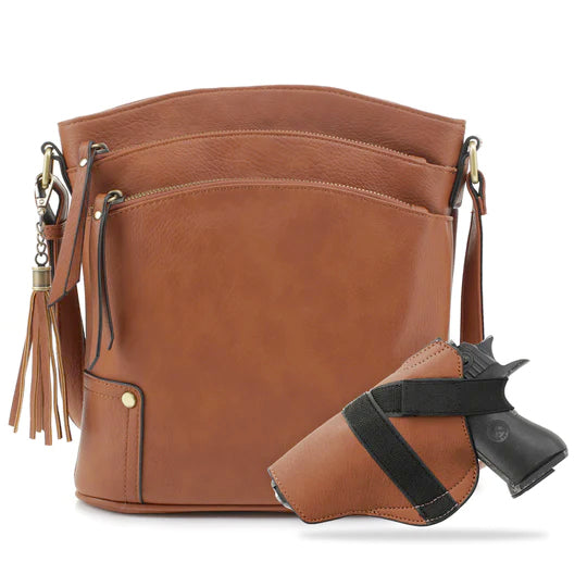 Jessie & James Robin CCW Lock and Key Crossbody Bag Tan 11x10.25x3