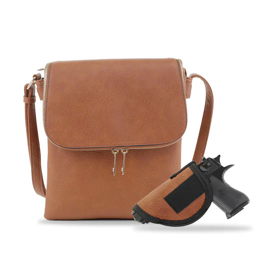Jessie & James Cheyanne CCW Lock and Key Crossbody Bag Cognac 11x9x1.5