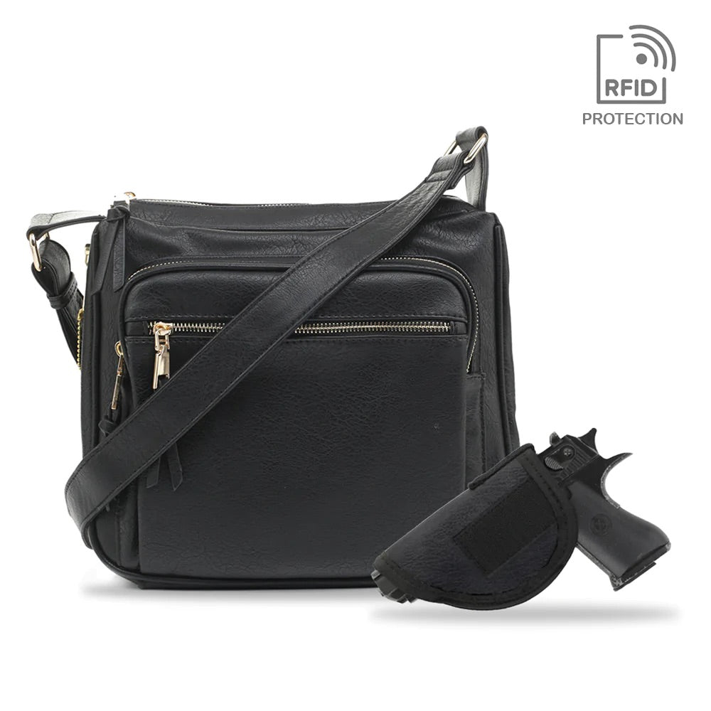 Jessie & James Brooklyn CCW Lock & Key Crossbody Bag Black (9.5x10.5x3.5)