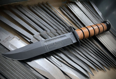 Ka-Bar US Navy 125th Anniversary 7" Clip Point Fixed Blade Knife with Brown Leather Sheath