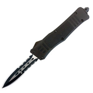 CoBRATec Small OTF Dagger Black Knife Dual-Side Serrated