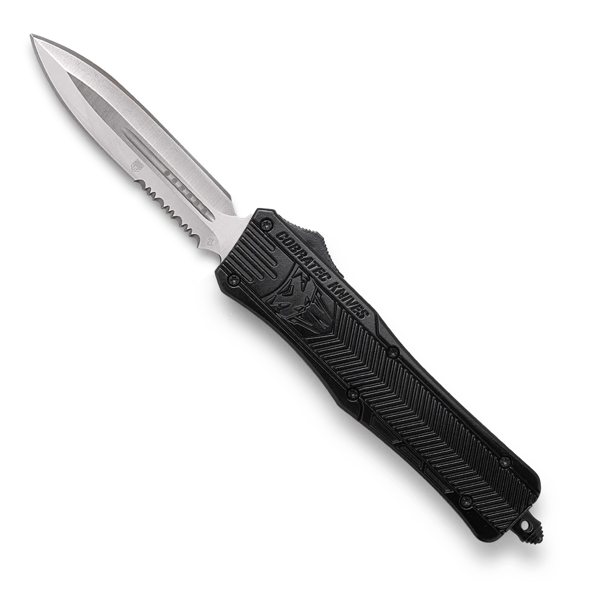 CobraTec Medium Dagger OTF Knife Black Single-Side Serrated