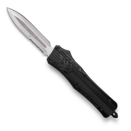 CobraTec Medium Dagger OTF Knife Black Single-Side Serrated