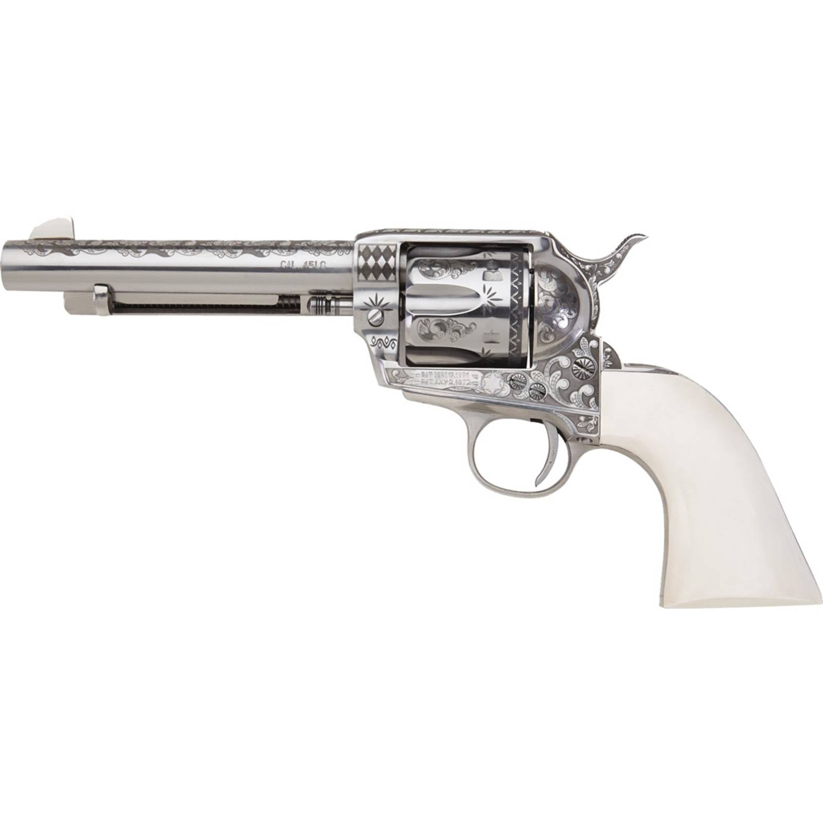 EMF Great Western II US Grant Single-Action .45 Long Colt 4.75" Nickel Finish Engraved Ivory Poly