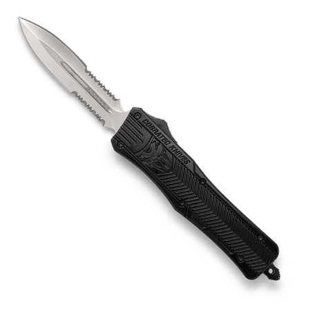 CobraTec Medium Dagger OTF Knife Black Dual-Side Serrated