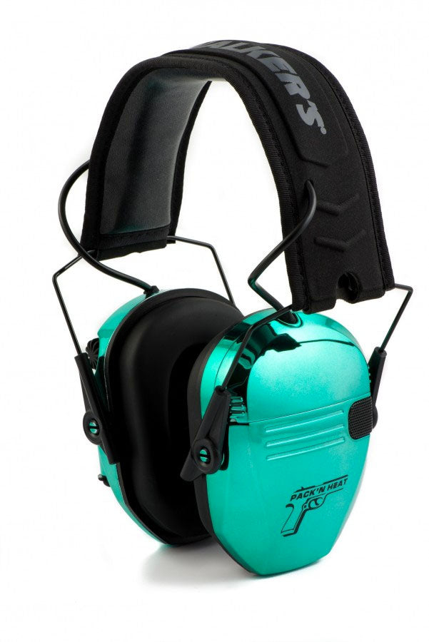 PackNHeat Aqua Chrome Electronic Earmuff and Safety Glasses Combo