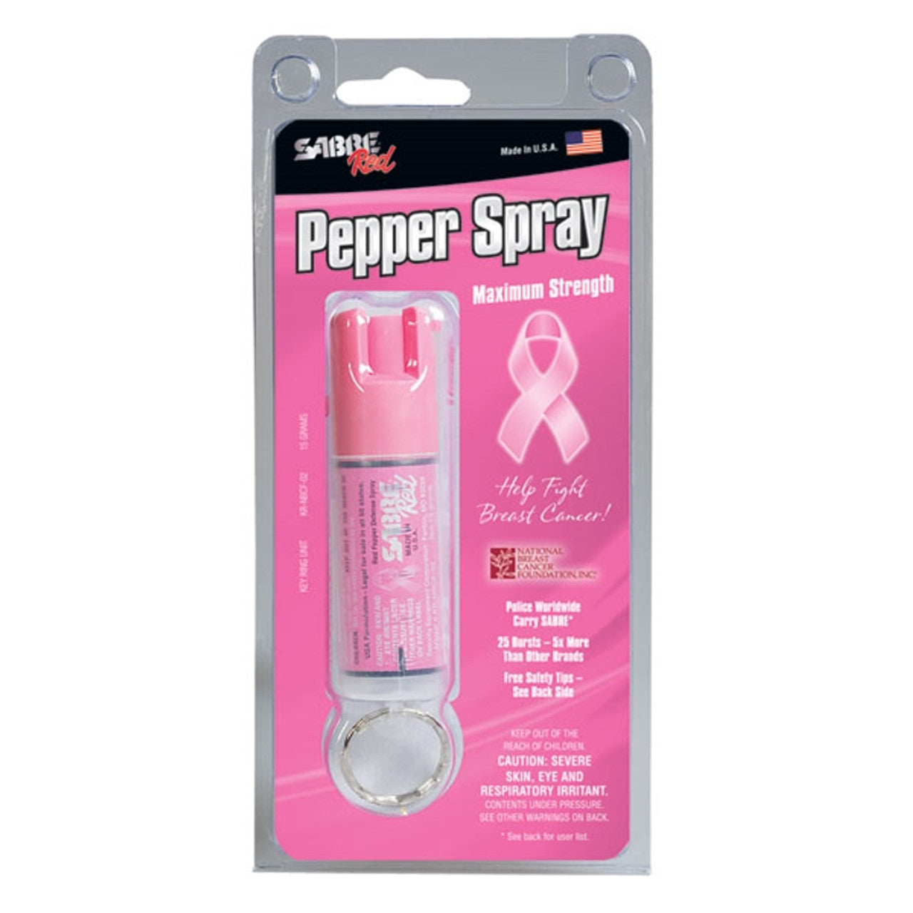 Sabre Red .54oz OC Pepper Spray UV Dye Pink Key Ring NBCF
