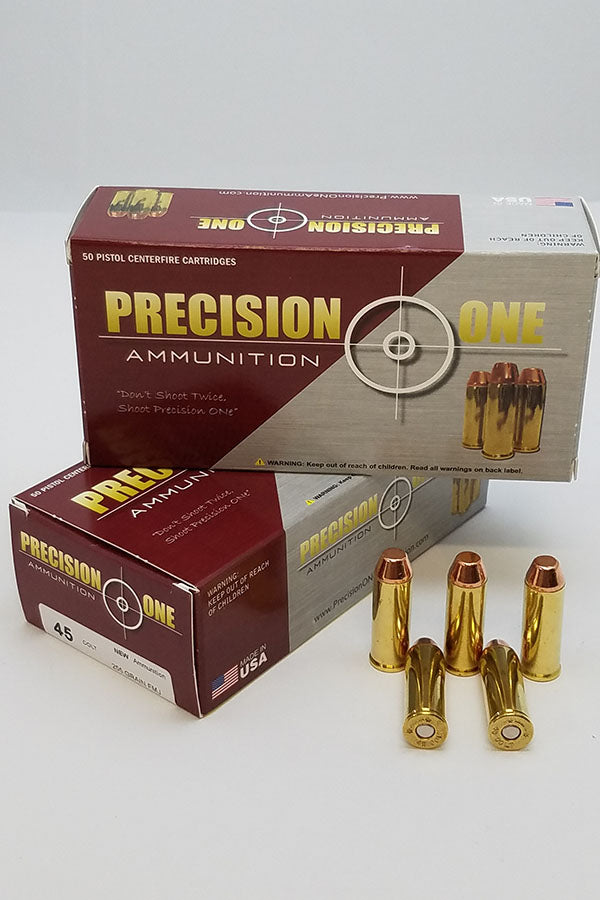 Precision One .45 Long Colt Handgun Ammo  Full Metal Jacket FMJ 255 grain 