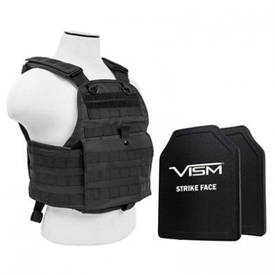 NcStar Black Plate Carrier Vest with 10x12 Shooter Cut Hard PE Panels