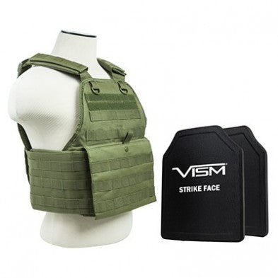 NcStar OD Green Plate Carrier Vest Including Two 10"x12" Shooter Cut Hard Ballistic PE Panels