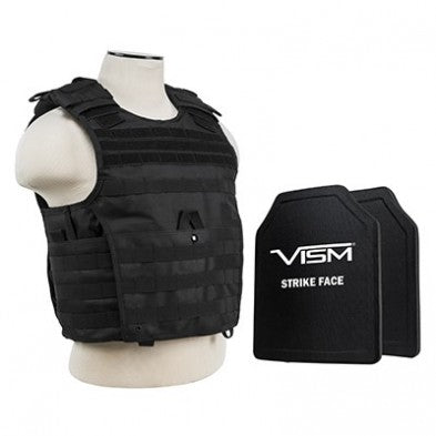 NcStar Black Expert Plate Carrier Vest Medium-2XL with Hard PE Ballistic Panels 10x12in