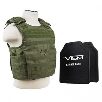 NcStar OD Green Expert Plate Carrier Vest Medium-2XL with Hard PE Ballistic Panels 10x12in