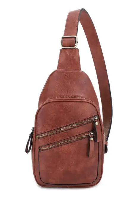 Jessie & James Jeannie CCW 2 Pocket Sling Bag Brown (12.5Hx7.5Wx3.5D)