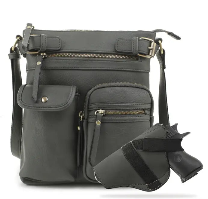 Jessie & James Shelby CCW Lock and Key Crossbody Handbag Dark Gray (11Hx9.5Wx1.5D)