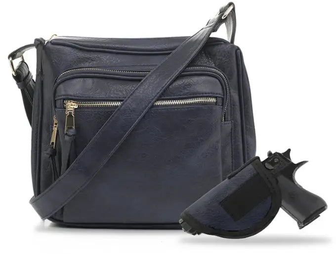 Jessie & James Brooklyn CCW Lock and Key Crossbody Handbag Navy (9.5Hx10.5Wx3.5D)