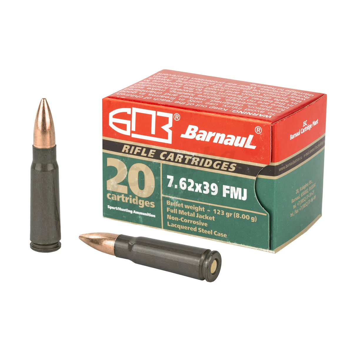 Barnaul 7.62x39mm BRN762X39FMJ123 Full Metal Jacket Steel Core 123 Grain