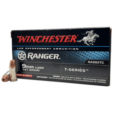 Winchester 9mm Luger / Parabellum Handgun Ammo Ranger T-Series Jacketed Hollow Point JHP 147 grain 