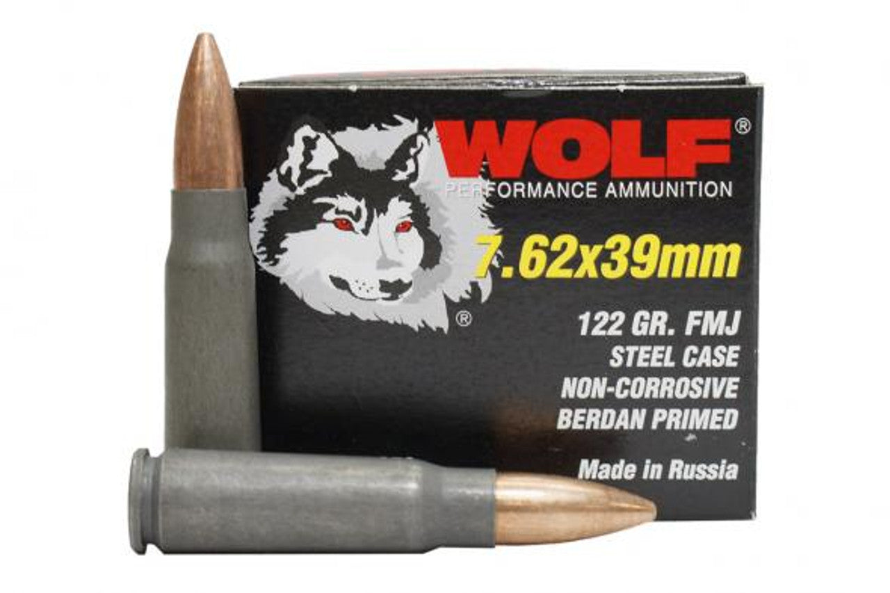 Wolf 7.62x39mm Rifle Ammo Performance Full Metal Jacket FMJ 122 grain 