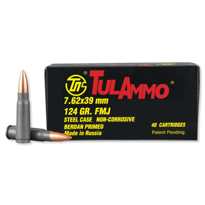 Tulammo 7.62x39mm Rifle Ammo TULA Full Metal Jacket FMJ 124 grain 