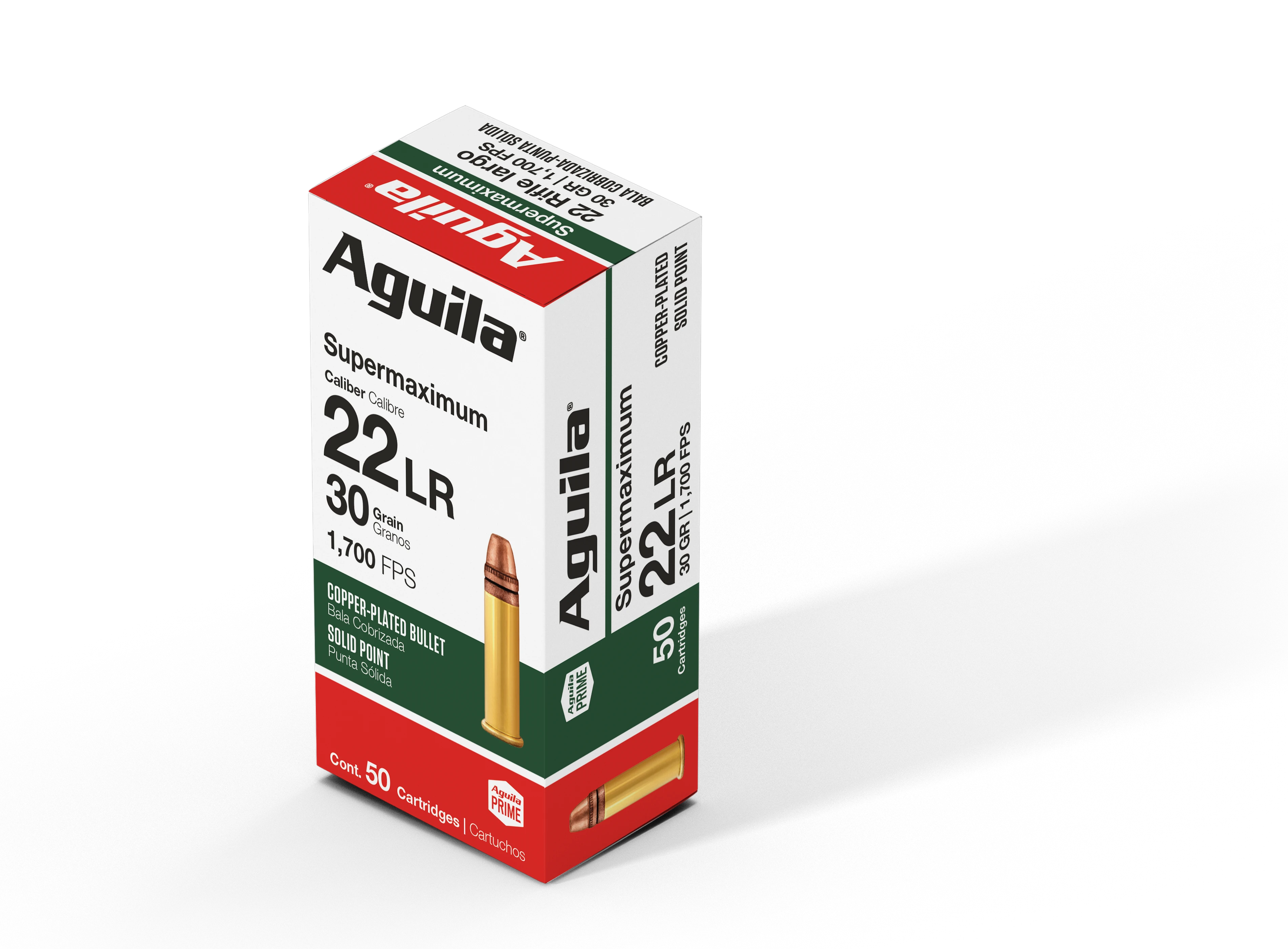 Aguila .22 Long Rifle 1B220298 Supermaximum Hyper Velocity Copper Plated Solid Point 30 Grain