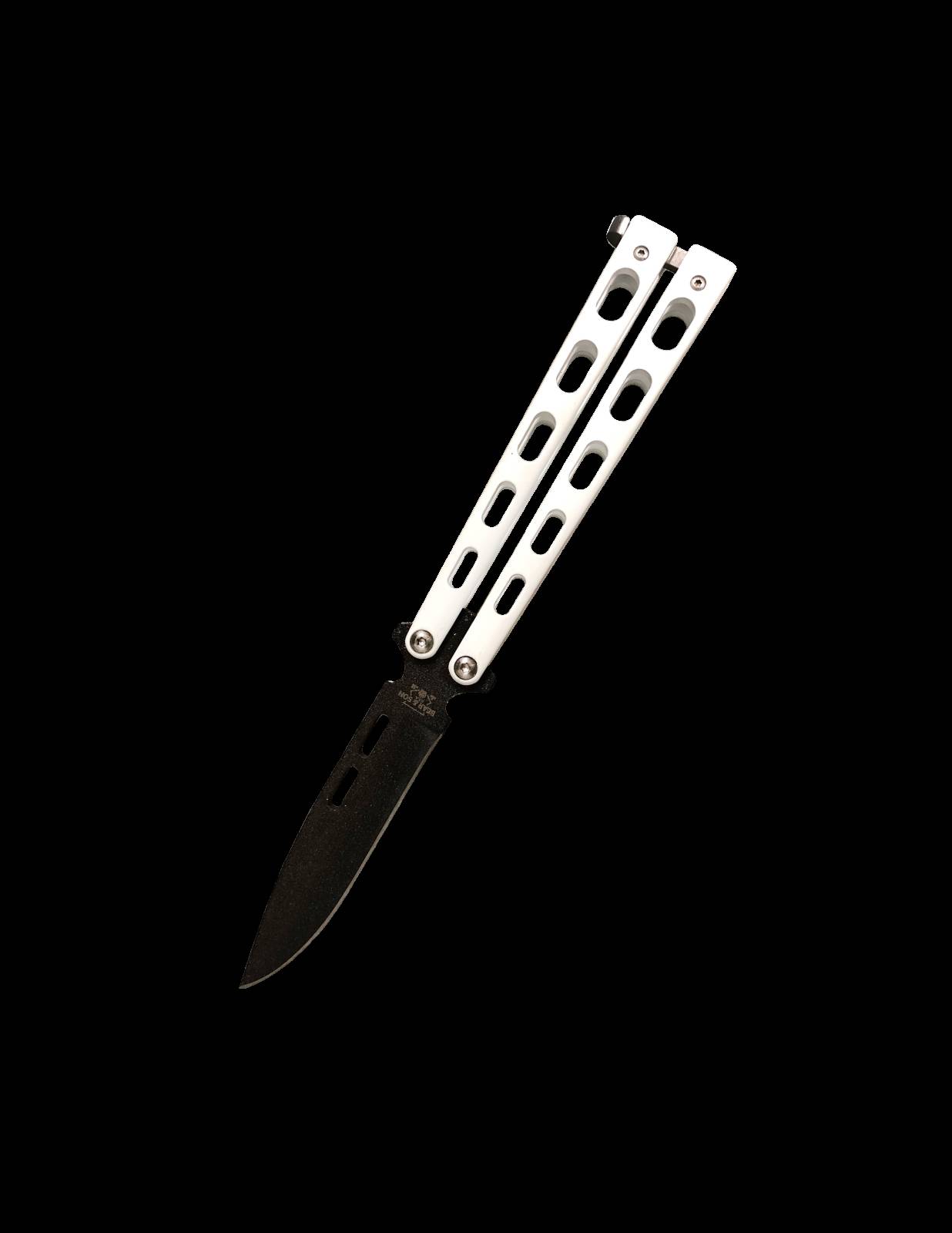 Bear & Sons 5-Inch White Balisong 1095 Steel Powder Coat Spear Point