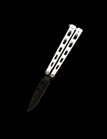 Bear & Sons 5-Inch White Balisong 1095 Steel Powder Coat Spear Point