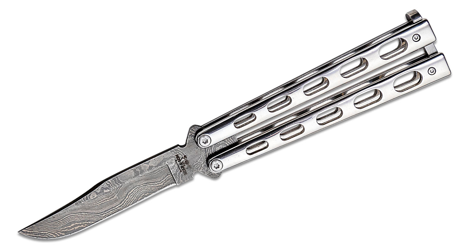 Bear & Sons 5-Inch Damascus Butterfly Balisong Knife Stainless