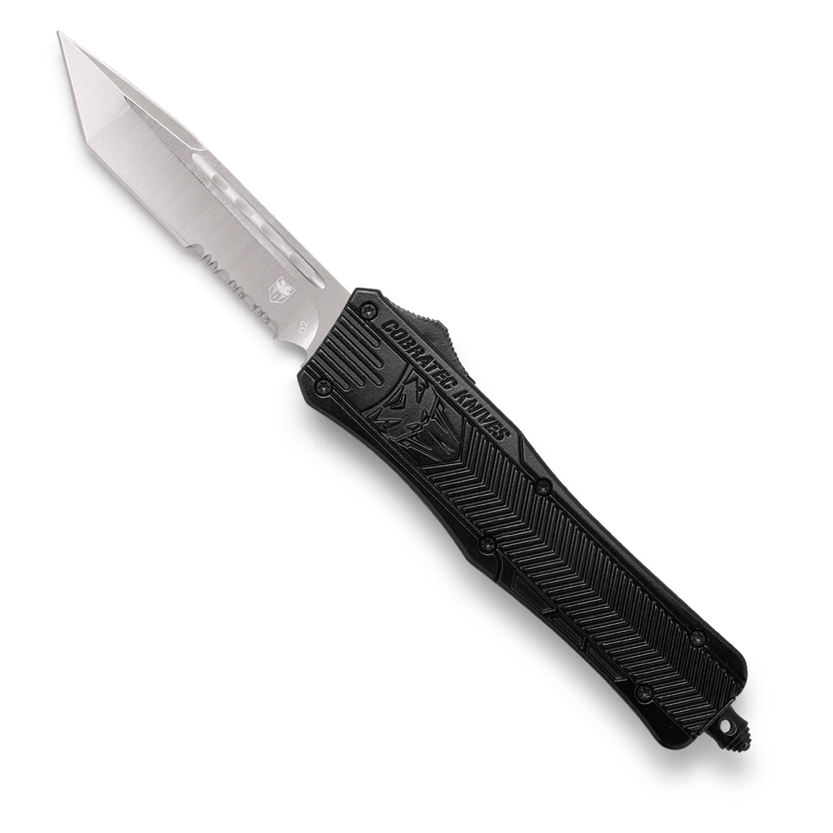 CobraTec Med Tanto Serrated Blade Black OTF Knife