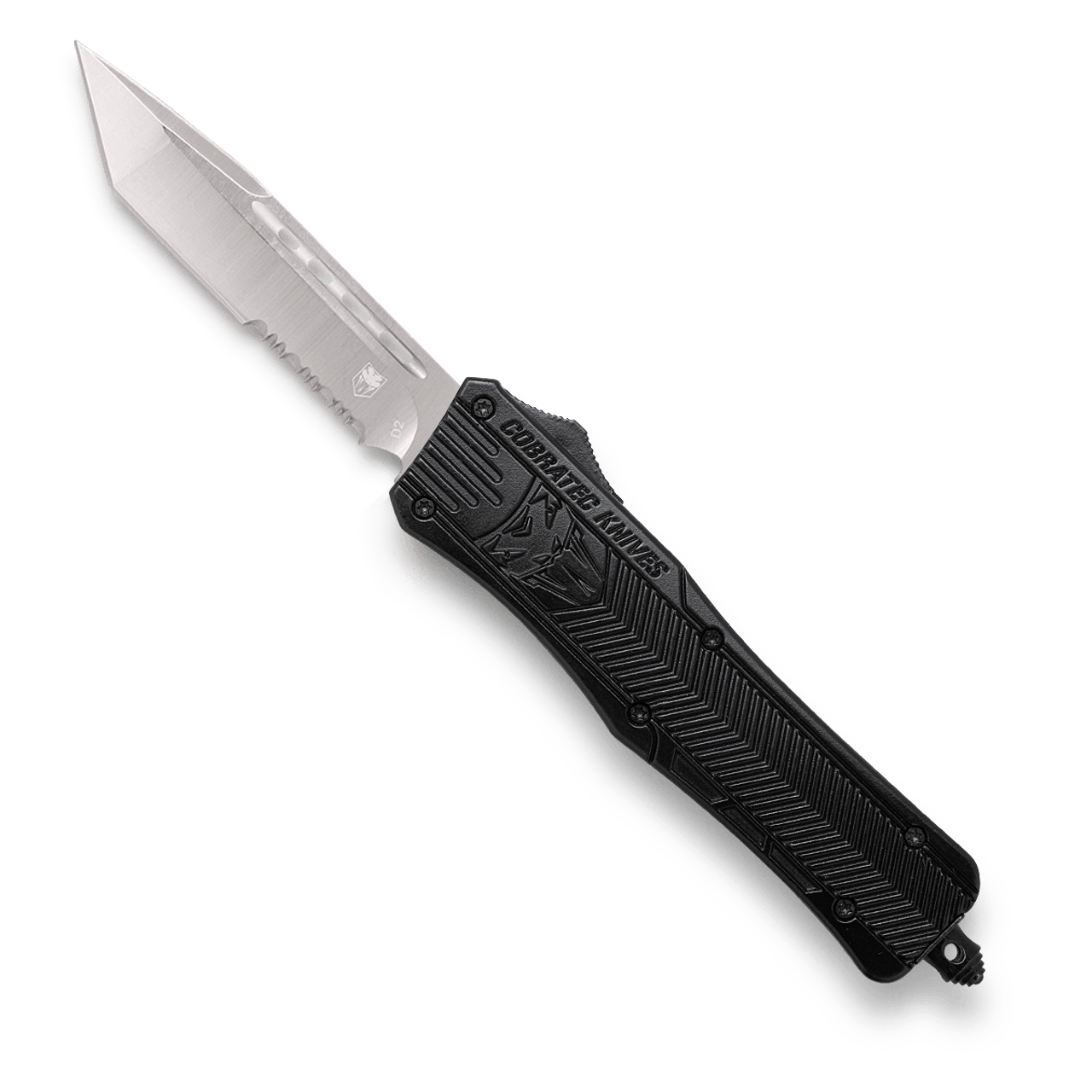 CobraTec Med Tanto Serrated Blade Black OTF Knife