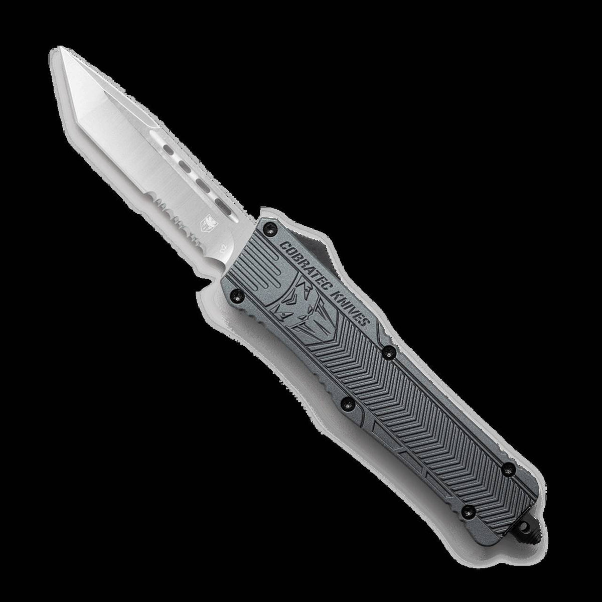 CobraTec Large OTF Gray Tanto Serrated Blade Knife