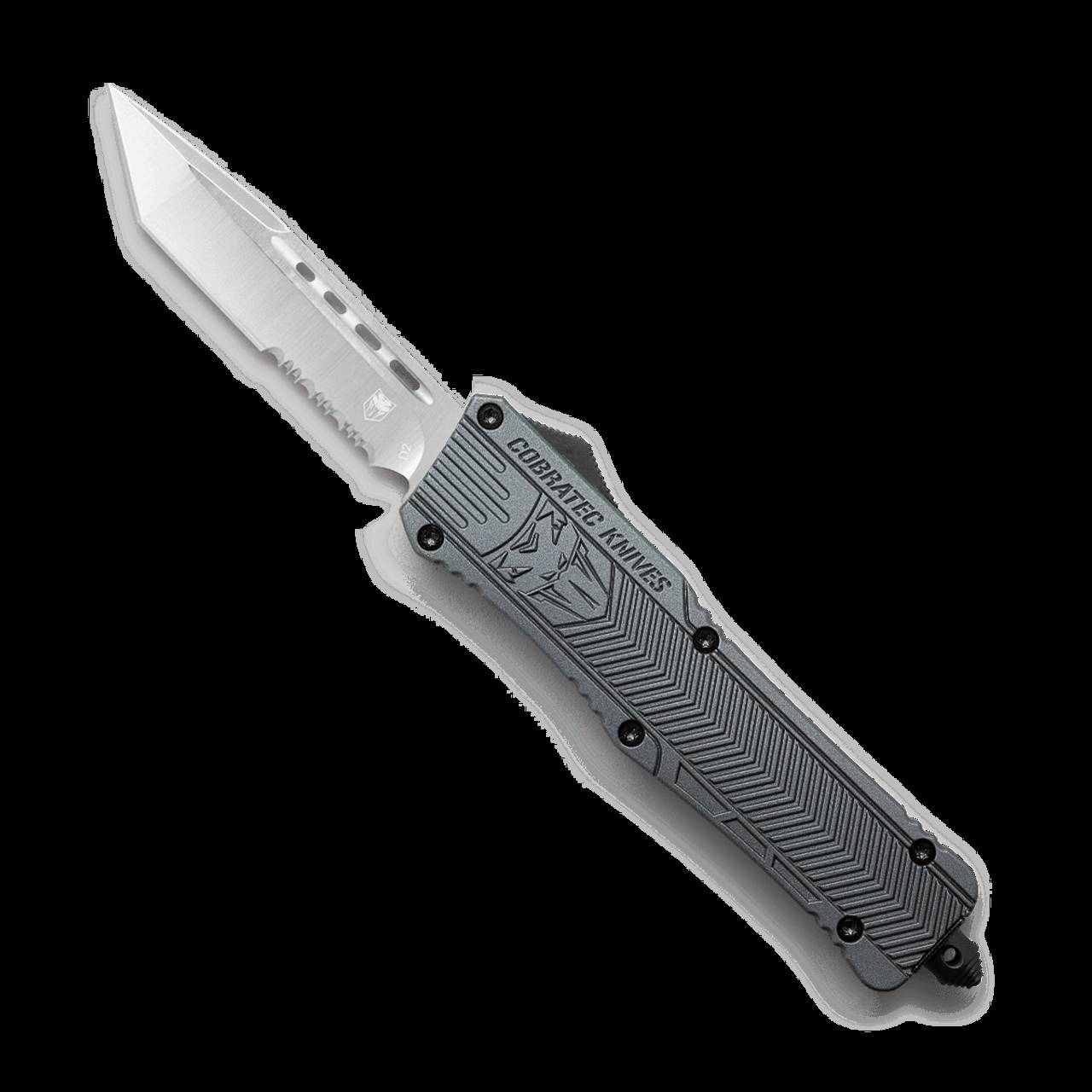CobraTec Large OTF Gray Tanto Serrated Blade Knife