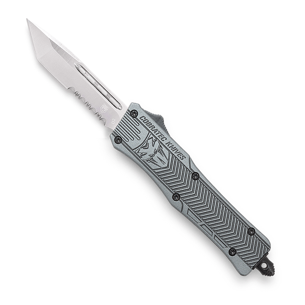 CoBRATec Small OTF Knife Gray Tanto Serrated Edge