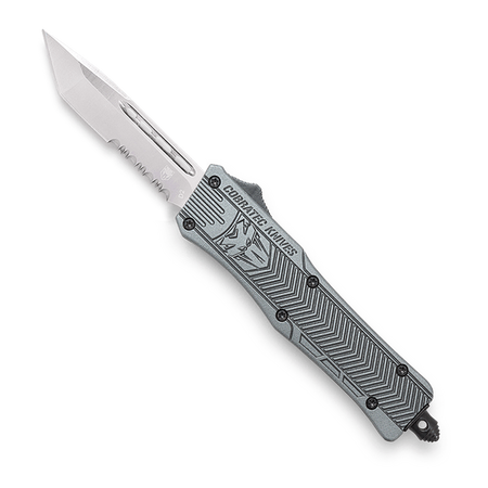 CoBRATec Small OTF Knife Gray Tanto Serrated Edge