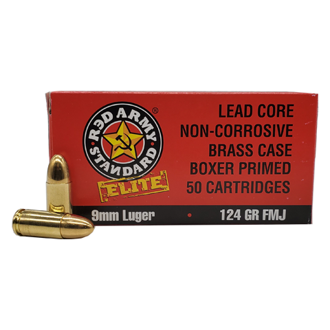 Century Arms 9mm Luger / Parabellum Handgun Ammo Red Army Standard Elite Full Metal Jacket FMJ 124 grain 